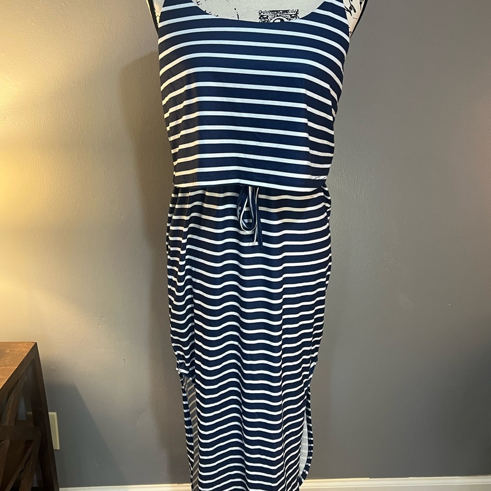SOLY HUX Navy and White Striped Maxi Dress Sz M NWT